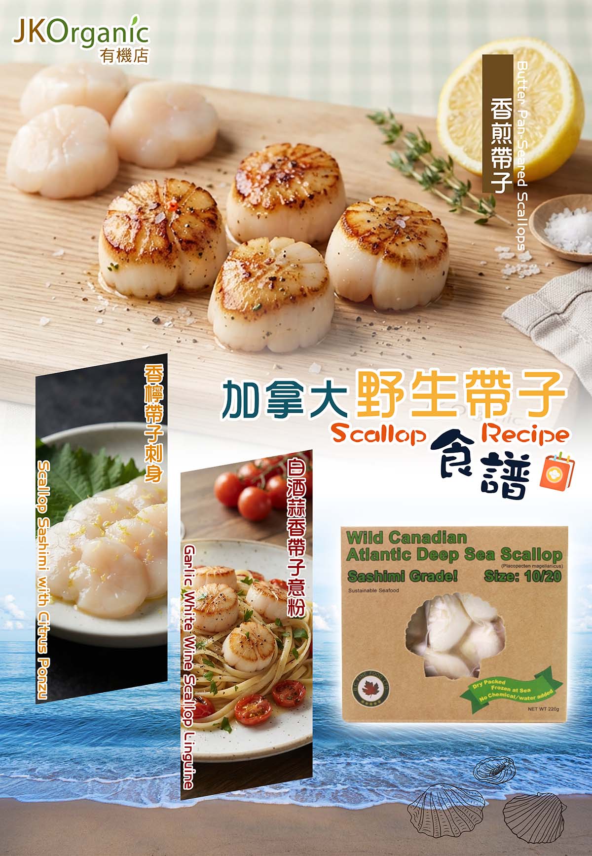 野生帶子食譜｜JK Organic 6 款加拿大刺身級大西洋帶子食譜 Wild Canadian Scallop Recipes