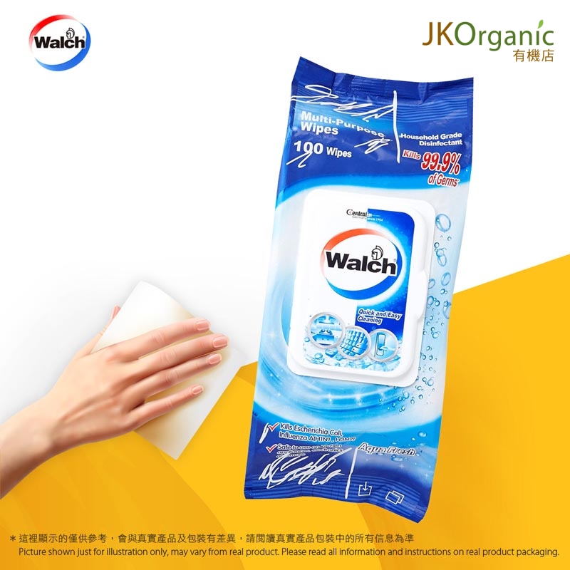 Walch 多用途家居表面消毒濕紙巾 -水潤 (100片)