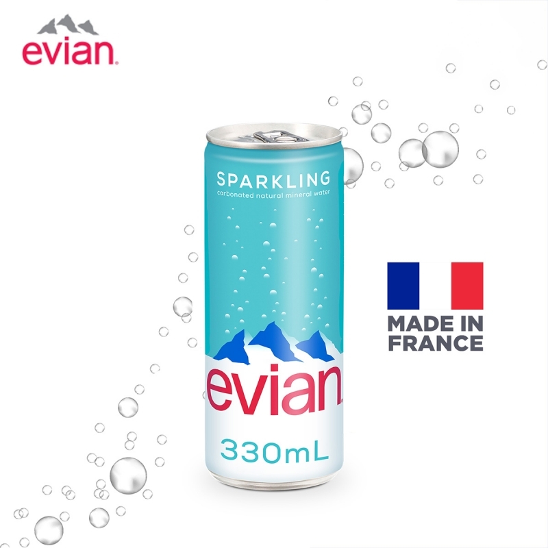 依雲 罐裝有氣水 EVIAN SPARKLING NATURAL MINERAL WATER CAN